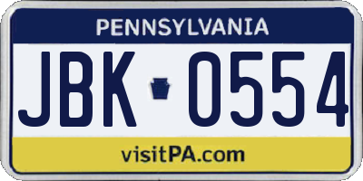 PA license plate JBK0554