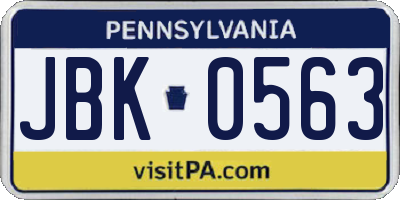PA license plate JBK0563