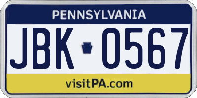 PA license plate JBK0567