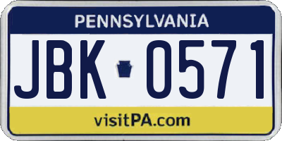 PA license plate JBK0571