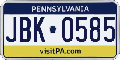 PA license plate JBK0585
