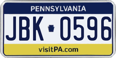 PA license plate JBK0596