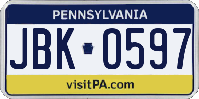 PA license plate JBK0597