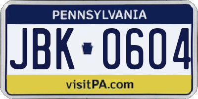 PA license plate JBK0604