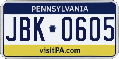 PA license plate JBK0605