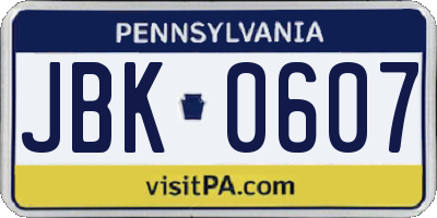 PA license plate JBK0607