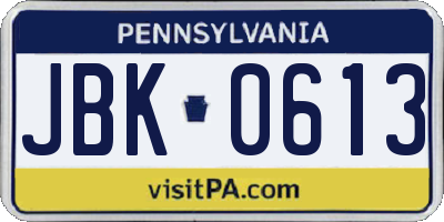 PA license plate JBK0613