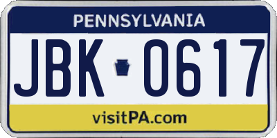 PA license plate JBK0617