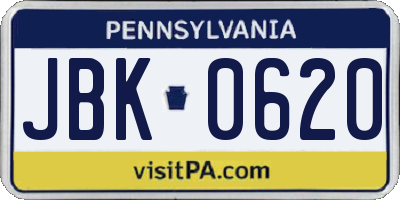 PA license plate JBK0620