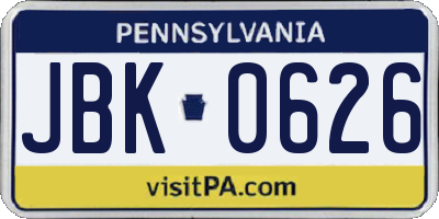 PA license plate JBK0626