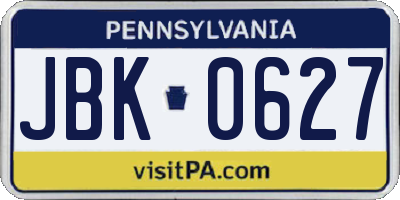PA license plate JBK0627