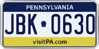 PA license plate JBK0630