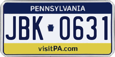 PA license plate JBK0631