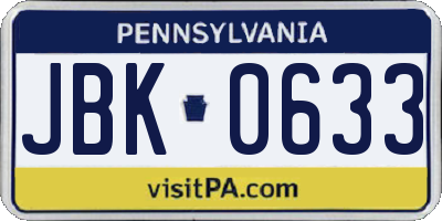PA license plate JBK0633