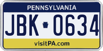 PA license plate JBK0634