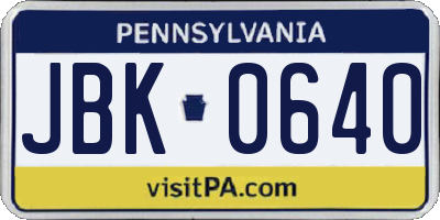 PA license plate JBK0640