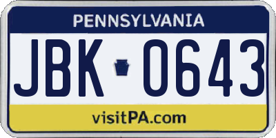 PA license plate JBK0643