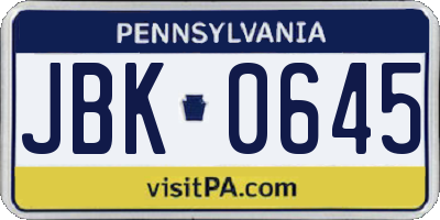 PA license plate JBK0645