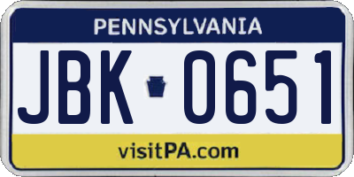 PA license plate JBK0651