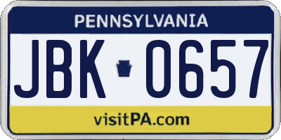 PA license plate JBK0657