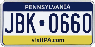 PA license plate JBK0660