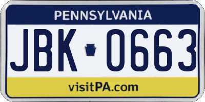 PA license plate JBK0663
