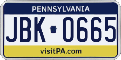 PA license plate JBK0665