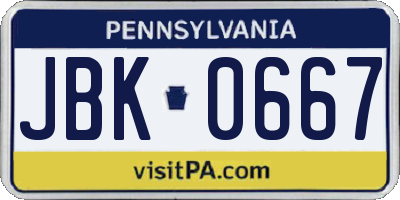 PA license plate JBK0667