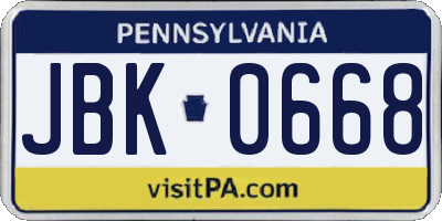 PA license plate JBK0668