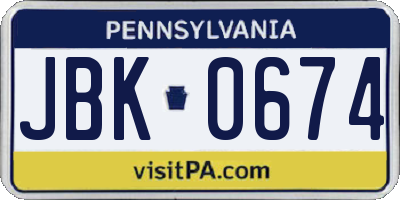 PA license plate JBK0674