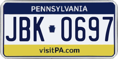 PA license plate JBK0697