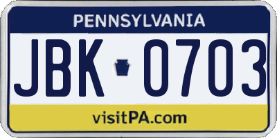 PA license plate JBK0703