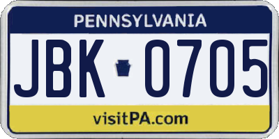 PA license plate JBK0705