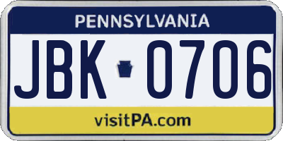 PA license plate JBK0706