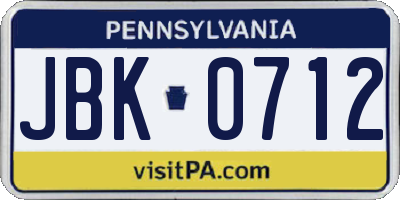 PA license plate JBK0712