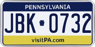 PA license plate JBK0732