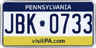 PA license plate JBK0733