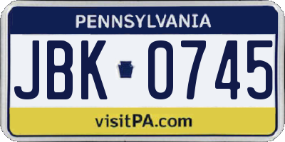 PA license plate JBK0745