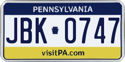 PA license plate JBK0747