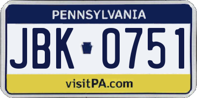 PA license plate JBK0751