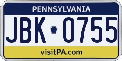 PA license plate JBK0755
