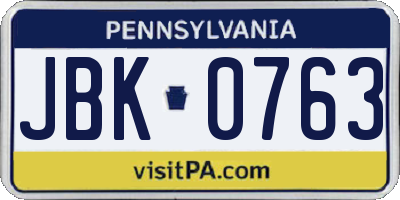 PA license plate JBK0763