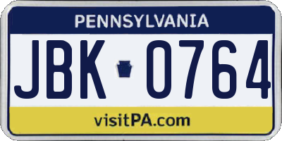 PA license plate JBK0764