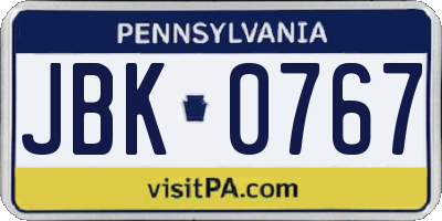 PA license plate JBK0767