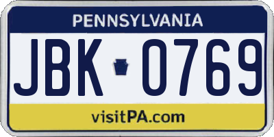 PA license plate JBK0769