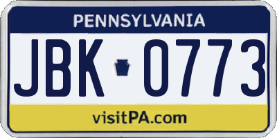 PA license plate JBK0773