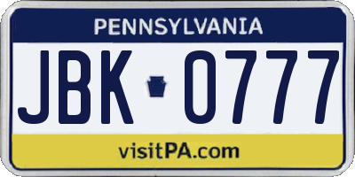 PA license plate JBK0777