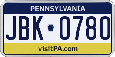 PA license plate JBK0780