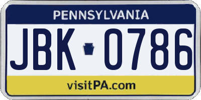 PA license plate JBK0786
