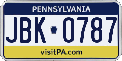PA license plate JBK0787